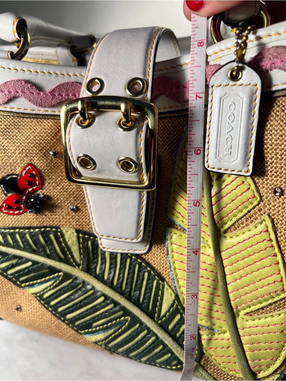 VINTAGE Coach RARE Y2K Leafy Ladybug Boxy Straw Tote Bag Limited Edition 4439 - Picture 17 of 17